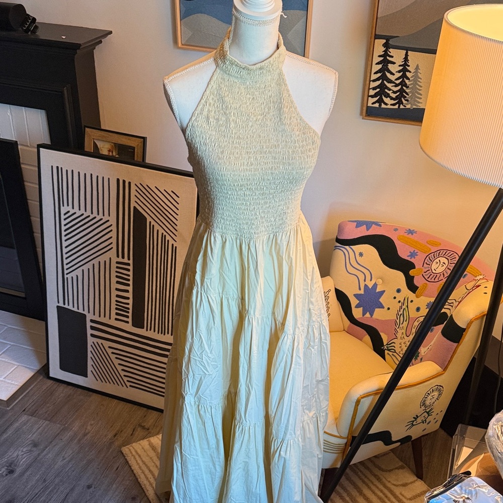 Elegant Cream Halter Maxi Dress